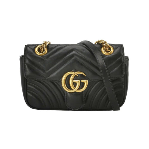 Gucci GG Marmont Mini Leather Solid V-Pattern Quilted Double G Logo Flap Shoulder Bag 250603781220530