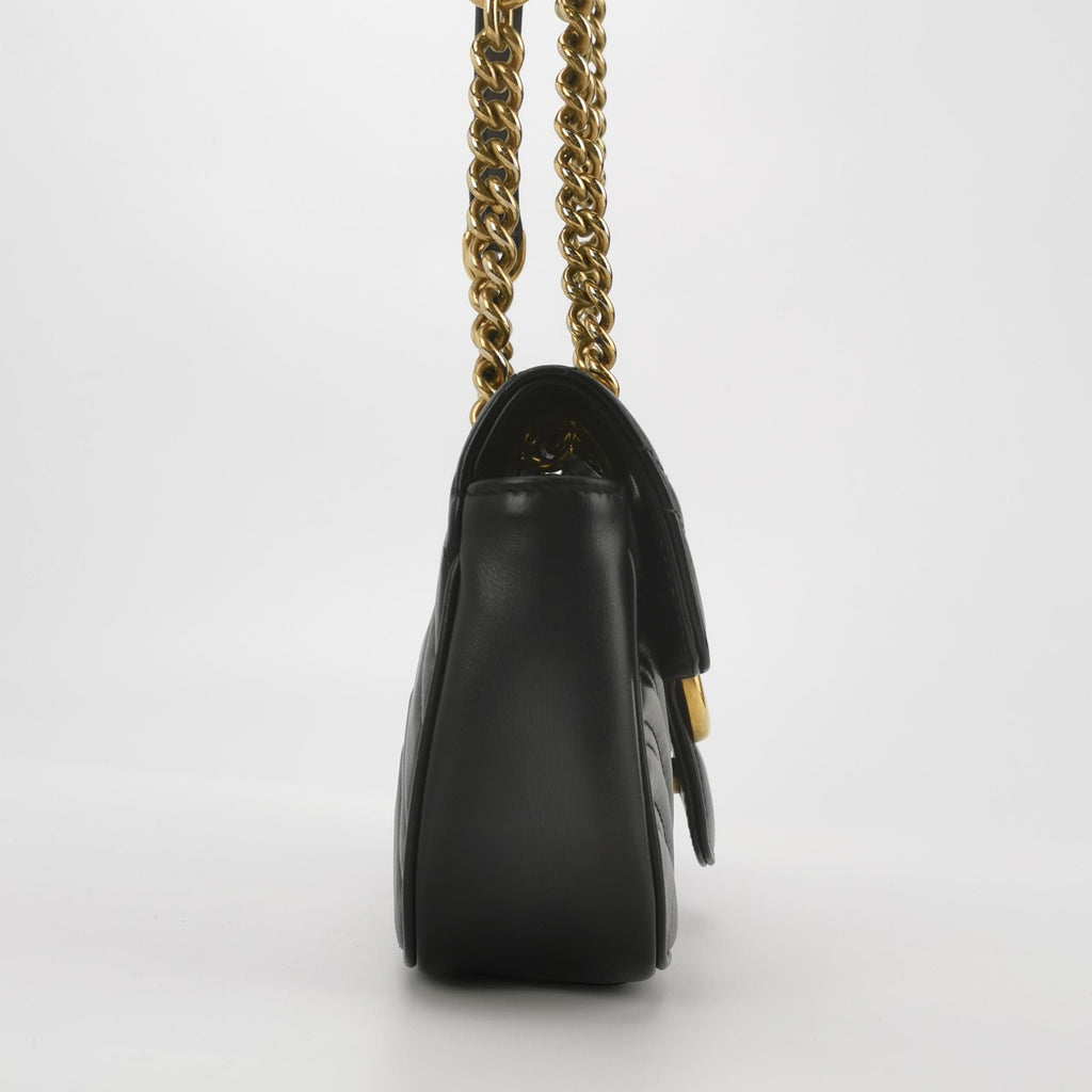Gucci GG Marmont Mini Leather Solid V-Pattern Quilted Double G Logo Flap Shoulder Bag 250603781220530