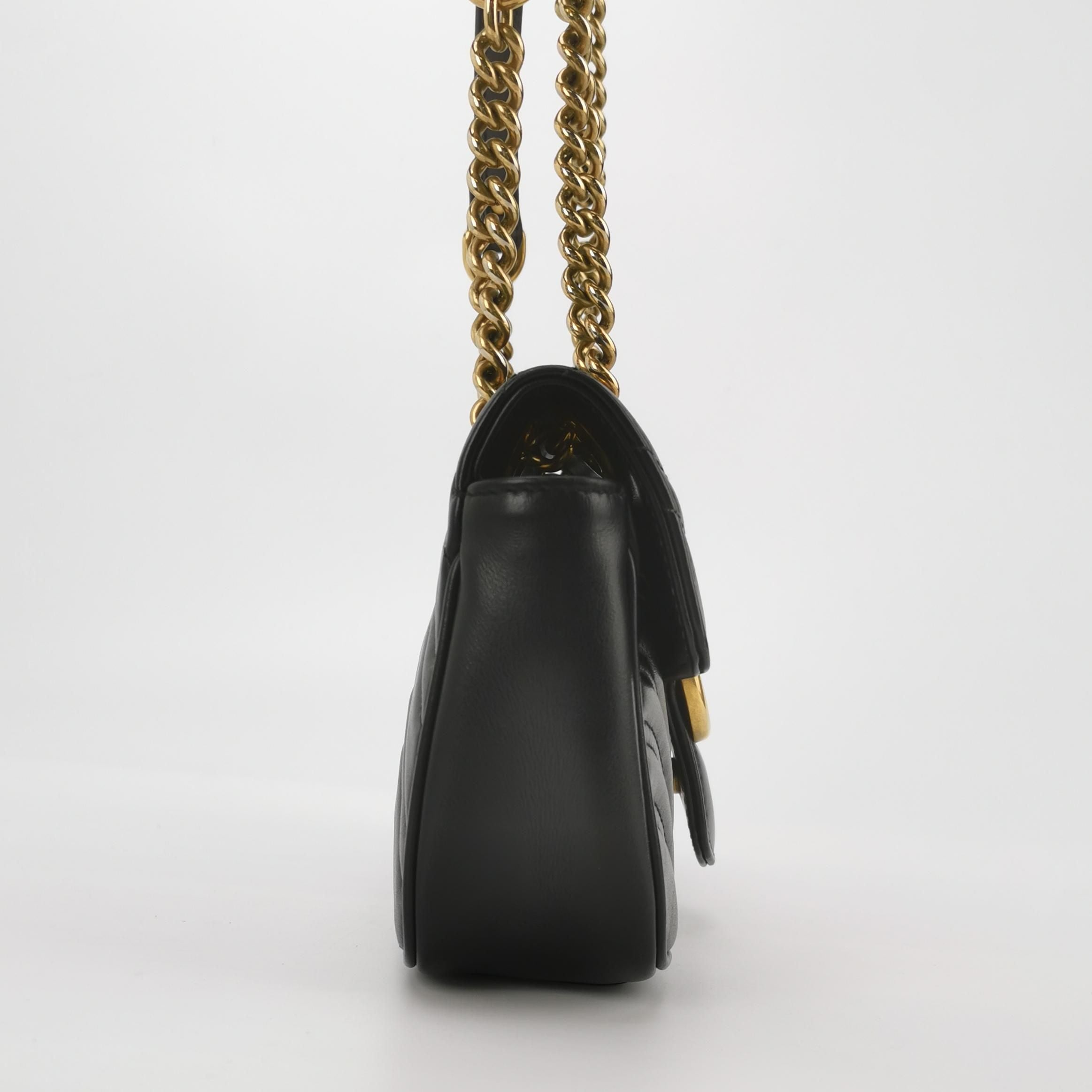 Gucci GG Marmont Mini Leather Solid V-Pattern Quilted Double G Logo Flap Shoulder Bag 250603781220530