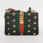 Gucci Sylvie Small Leather and Canvas Shoulder Bag with Bee and Star Print 250602781218605
