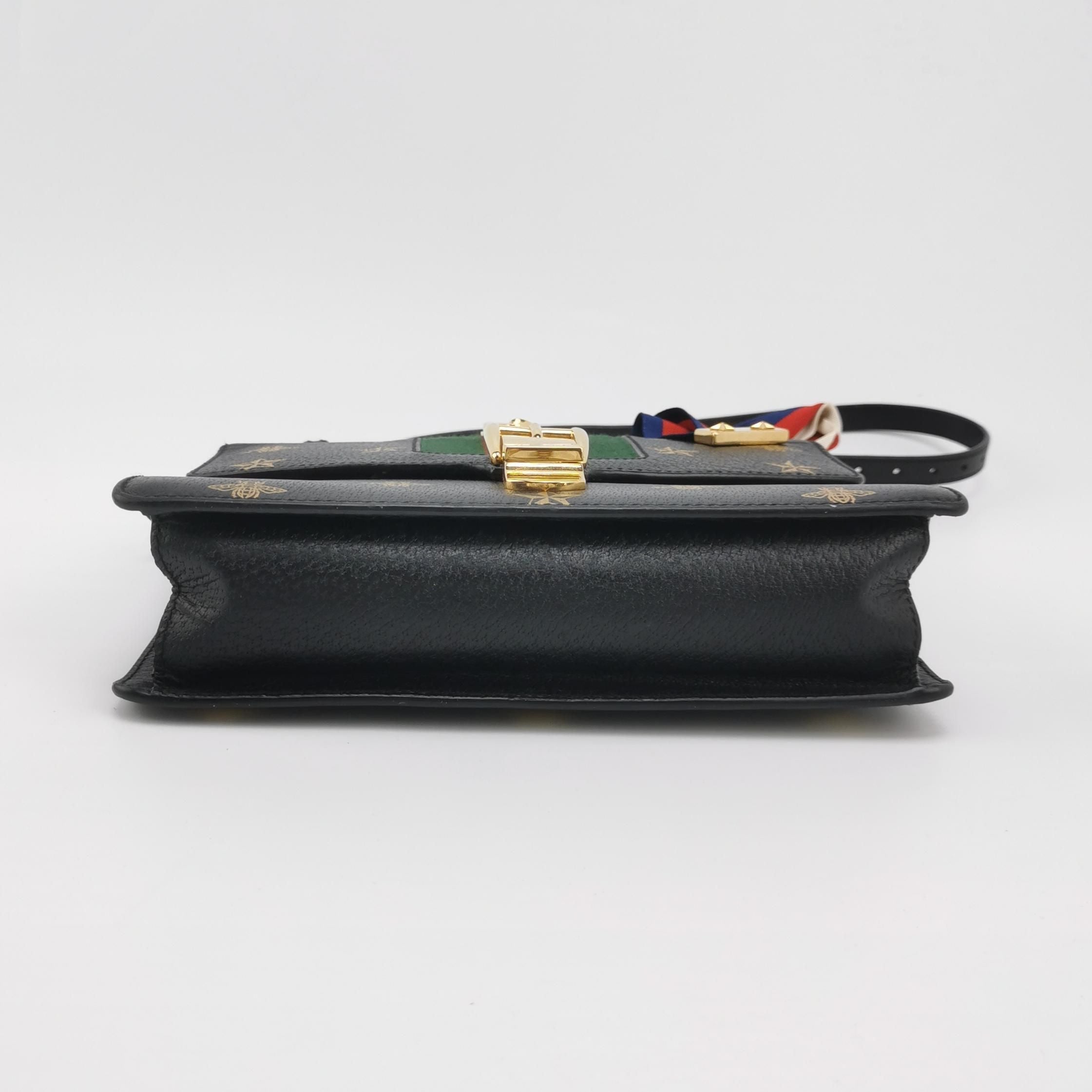 Gucci Sylvie Small Leather and Canvas Shoulder Bag with Bee and Star Print 250602781218605