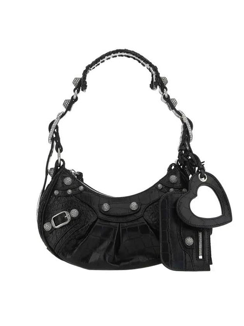 Balenciaga Le Cagole Crocodile Embossed Shoulder Bag Black