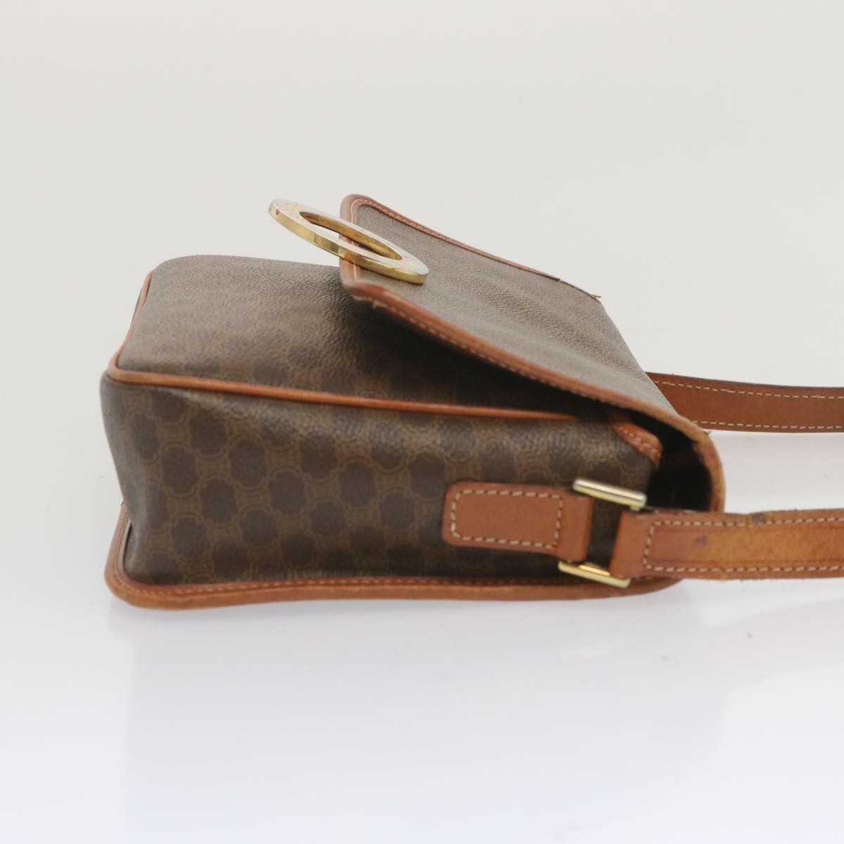 CELINE Macadam Canvas Shoulder Bag PVC Leather Brown Auth 68506