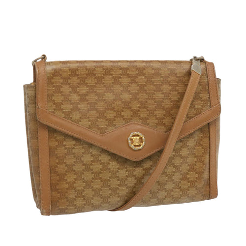 CELINE Macadam Canvas Shoulder Bag Beige Auth 68507