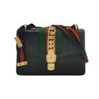 Gucci Sylvie Small Leather Shoulder Bag with Ribbon and Metal Buckle 067851400243