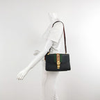 Gucci Sylvie Small Leather Shoulder Bag with Ribbon and Metal Buckle 067851400243