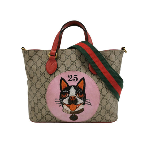 Gucci GG Supreme Canvas and Suede Shoulder Bag with Dog Pattern 250602781218484