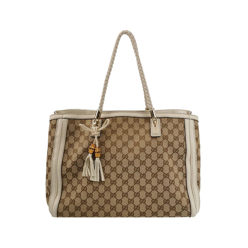 Gucci Bella Series Leather Canvas GG Monogram Woven Handle Shoulder Bag 250527781210864