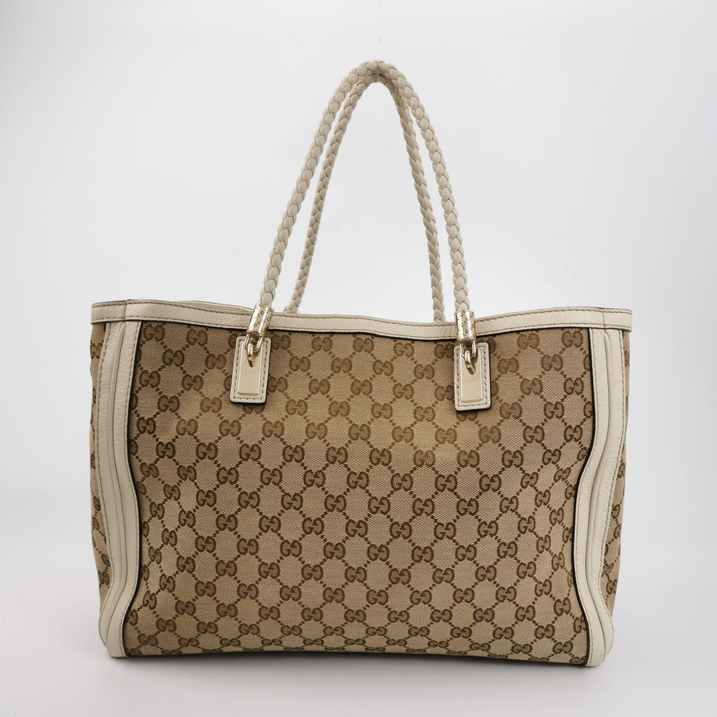 Gucci Bella Series Leather Canvas GG Monogram Woven Handle Shoulder Bag 250527781210864