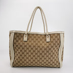 Gucci Bella Series Leather Canvas GG Monogram Woven Handle Shoulder Bag 250527781210864