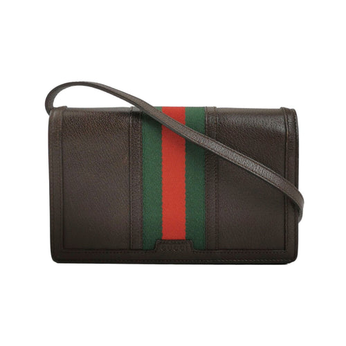 Gucci Leather and Canvas Checkered Logo Shoulder Bag 250526781208298