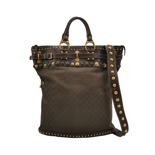 Gucci GG Canvas and Leather Studded Shoulder Bag 250222781075294