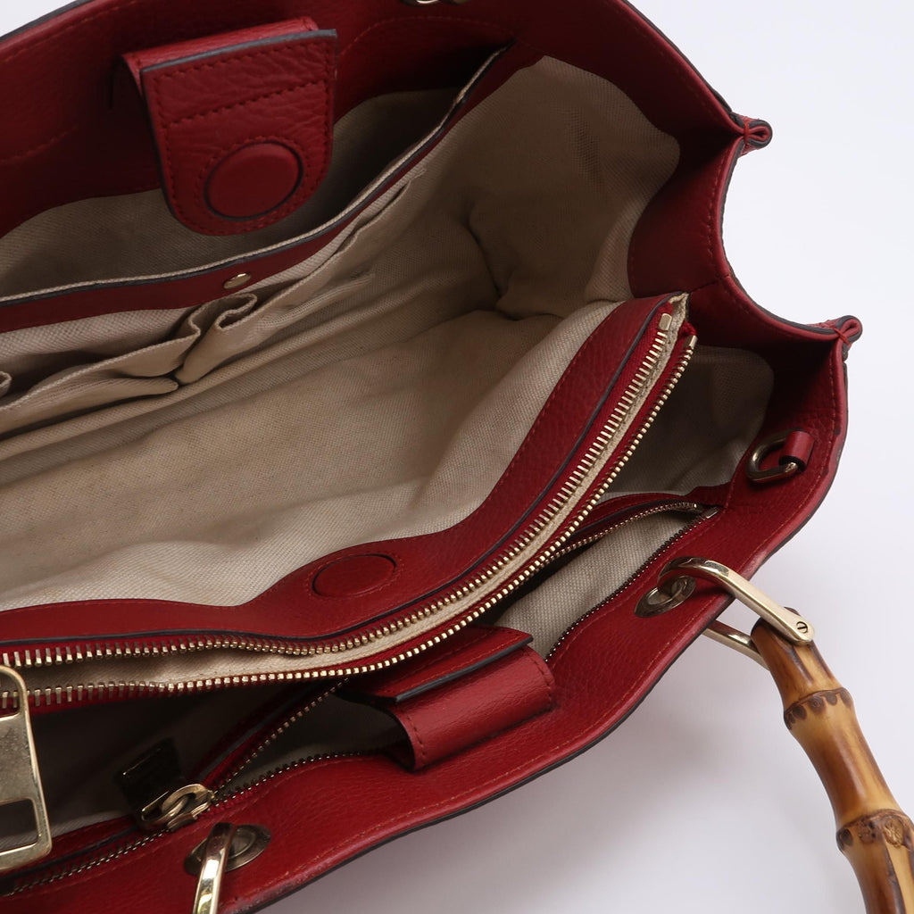 Gucci Miss Bamboo Large Leather Solid Logo Bamboo Handle Shoulder Bag 250221781073238