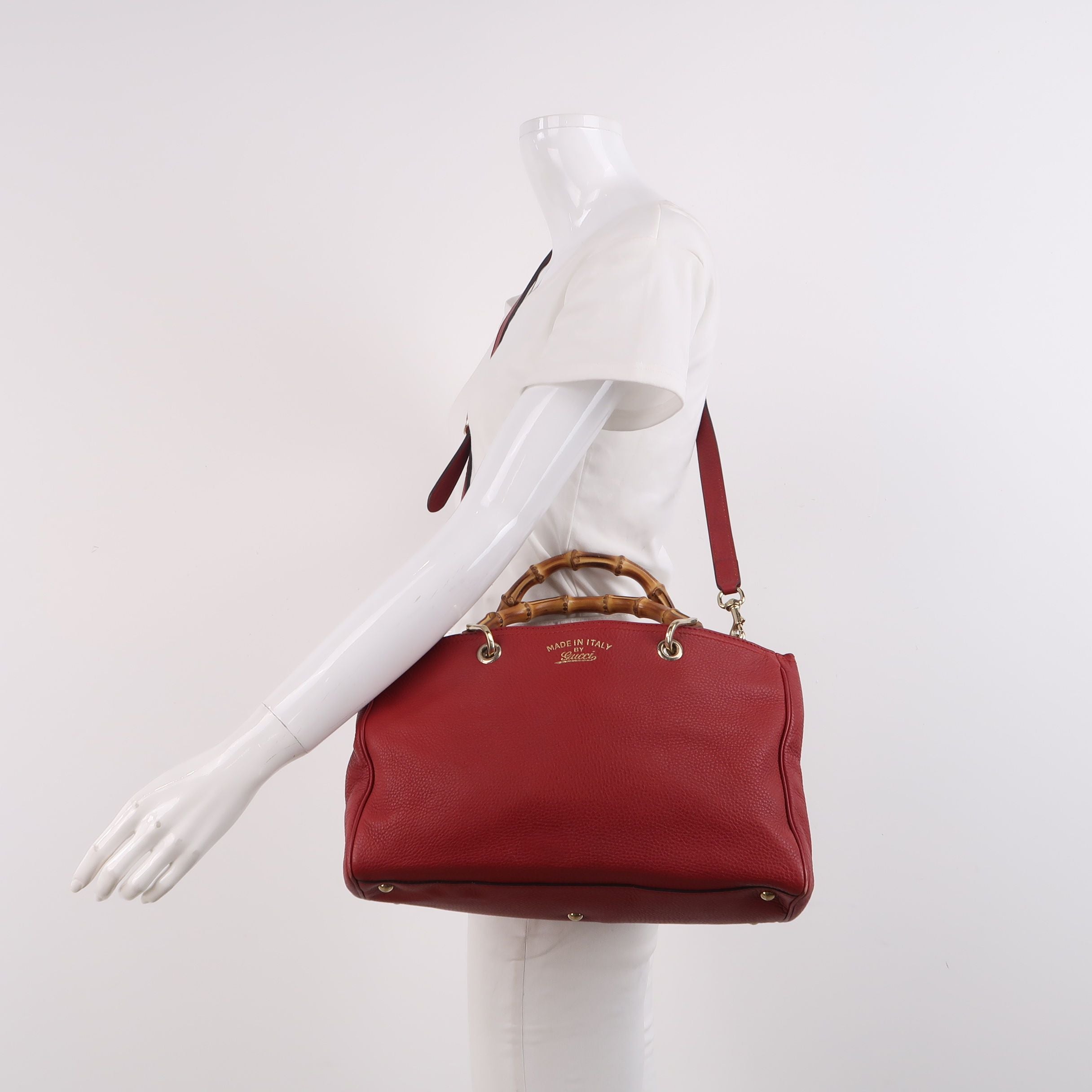 Gucci Miss Bamboo Large Leather Solid Logo Bamboo Handle Shoulder Bag 250221781073238