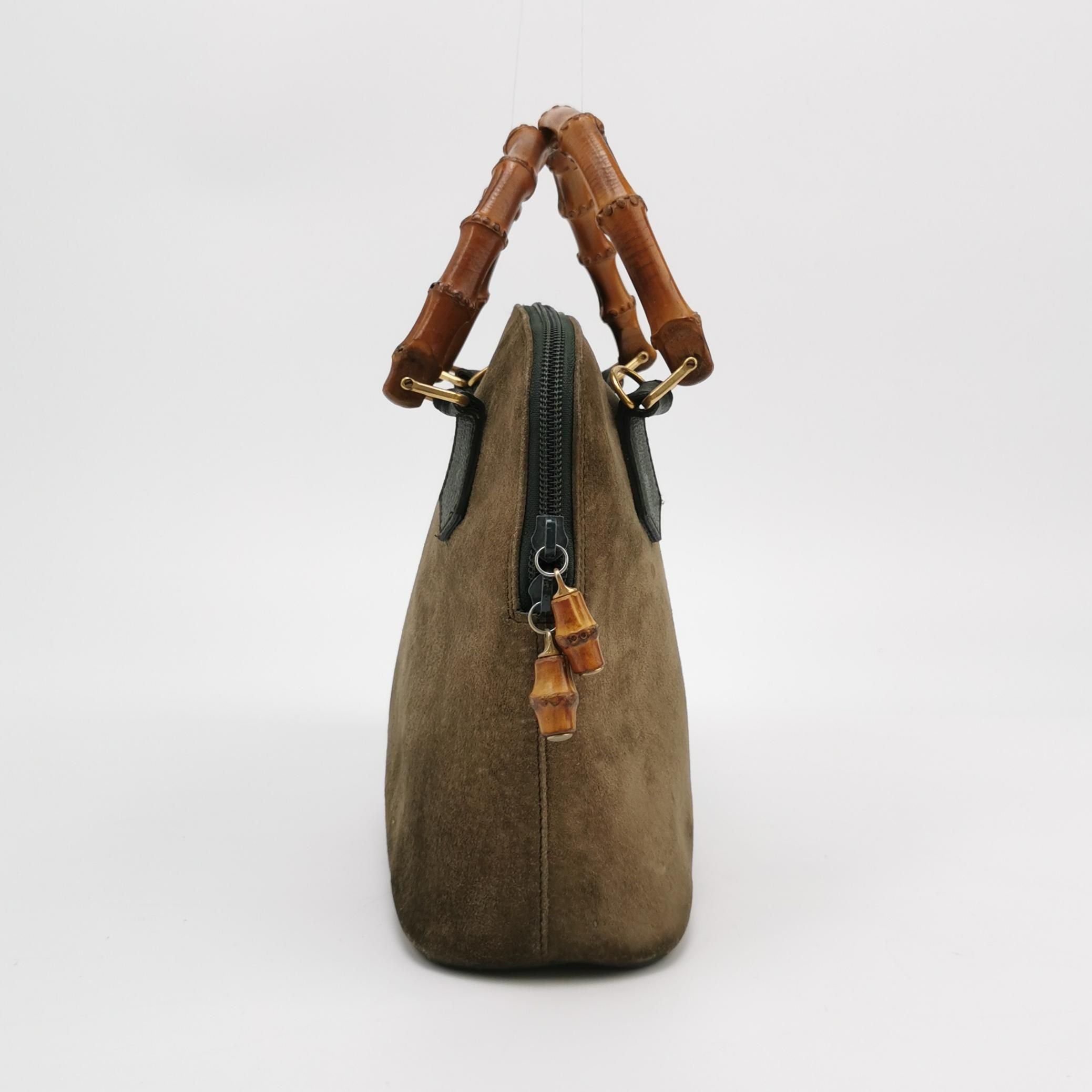 Gucci Suede Bamboo Handle Crossbody Shoulder Bag 250129781045671