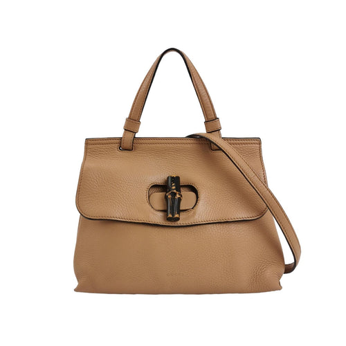 Gucci Daily Small Leather Solid Bamboo Twist Lock Crossbody Shoulder Bag 250127781044675