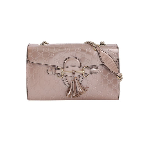 Gucci Emily Patent Leather GG Monogram Tassel Horsebit Shoulder Bag 250103781009475