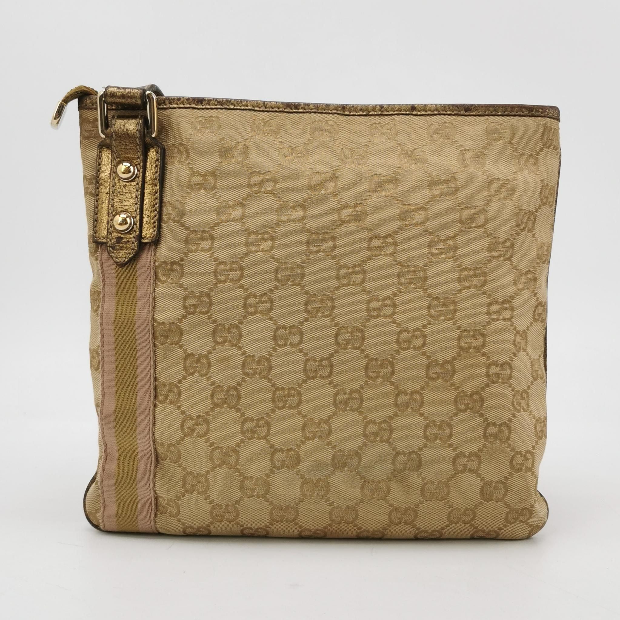 Gucci GG Canvas and Leather Studded Zip Shoulder Bag 24121178979390
