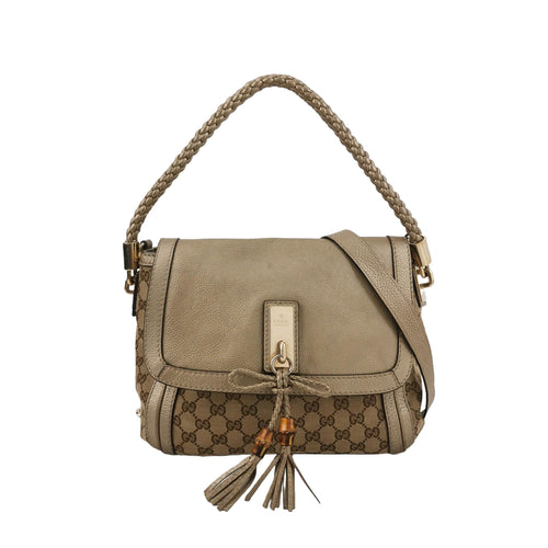 Gucci Bella Series Leather Canvas GG Monogram Woven Handle Shoulder Bag 24121378982157