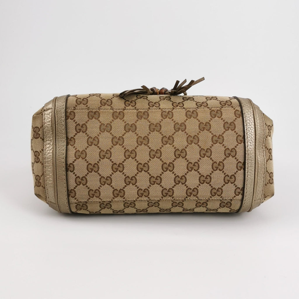 Gucci Bella Series Leather Canvas GG Monogram Woven Handle Shoulder Bag 24121378982157