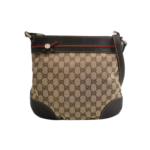 Gucci Mayfair Leather and Canvas GG Monogram Satin Ribbon Shoulder Bag 24121378981104