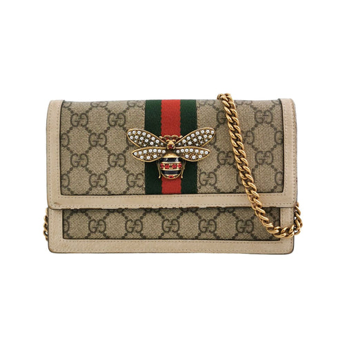 Gucci Queen Margaret Mini Bag in Leather and Canvas with GG Pattern, Stripes, Pearl, and Bee Design 24120578971632