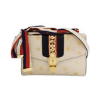 Gucci Sylvie Small Leather Shoulder Bag with Bee and Star Print 24111378942982