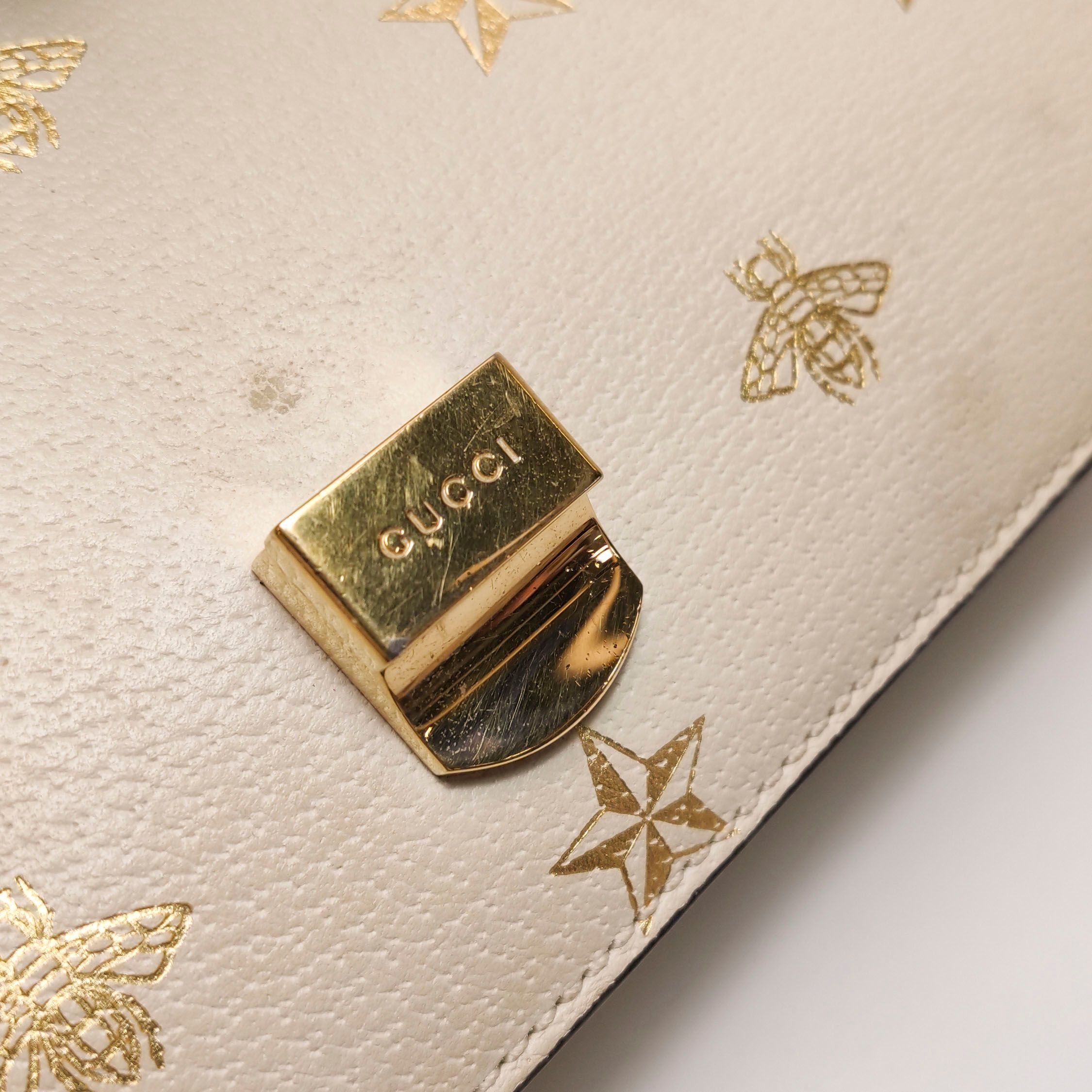 Gucci Sylvie Small Leather Shoulder Bag with Bee and Star Print 24111378942982