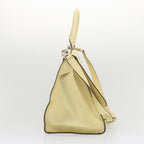 CELINE Trapeze Hand Bag Leather 2way Cream Auth 68572