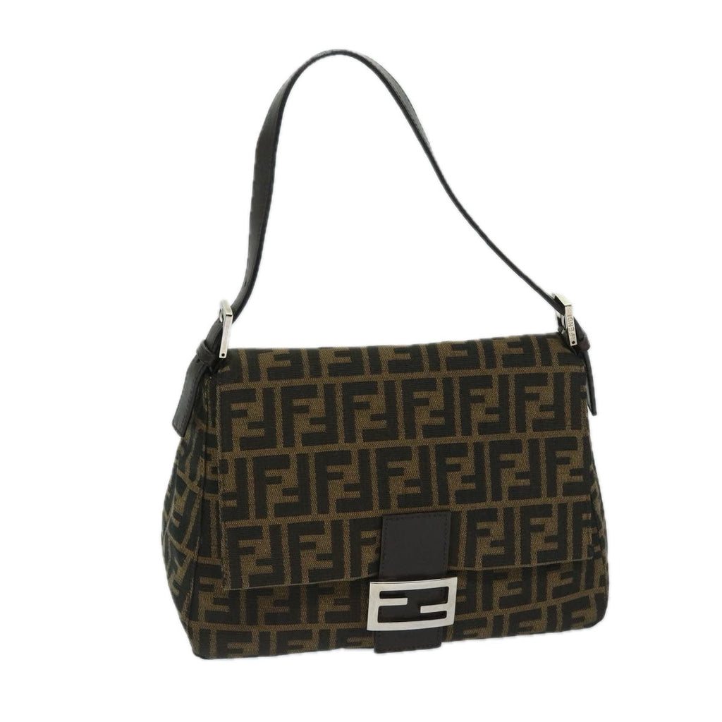 FENDI Zucca Canvas Mamma Baguette Shoulder Bag Black Brown68576A