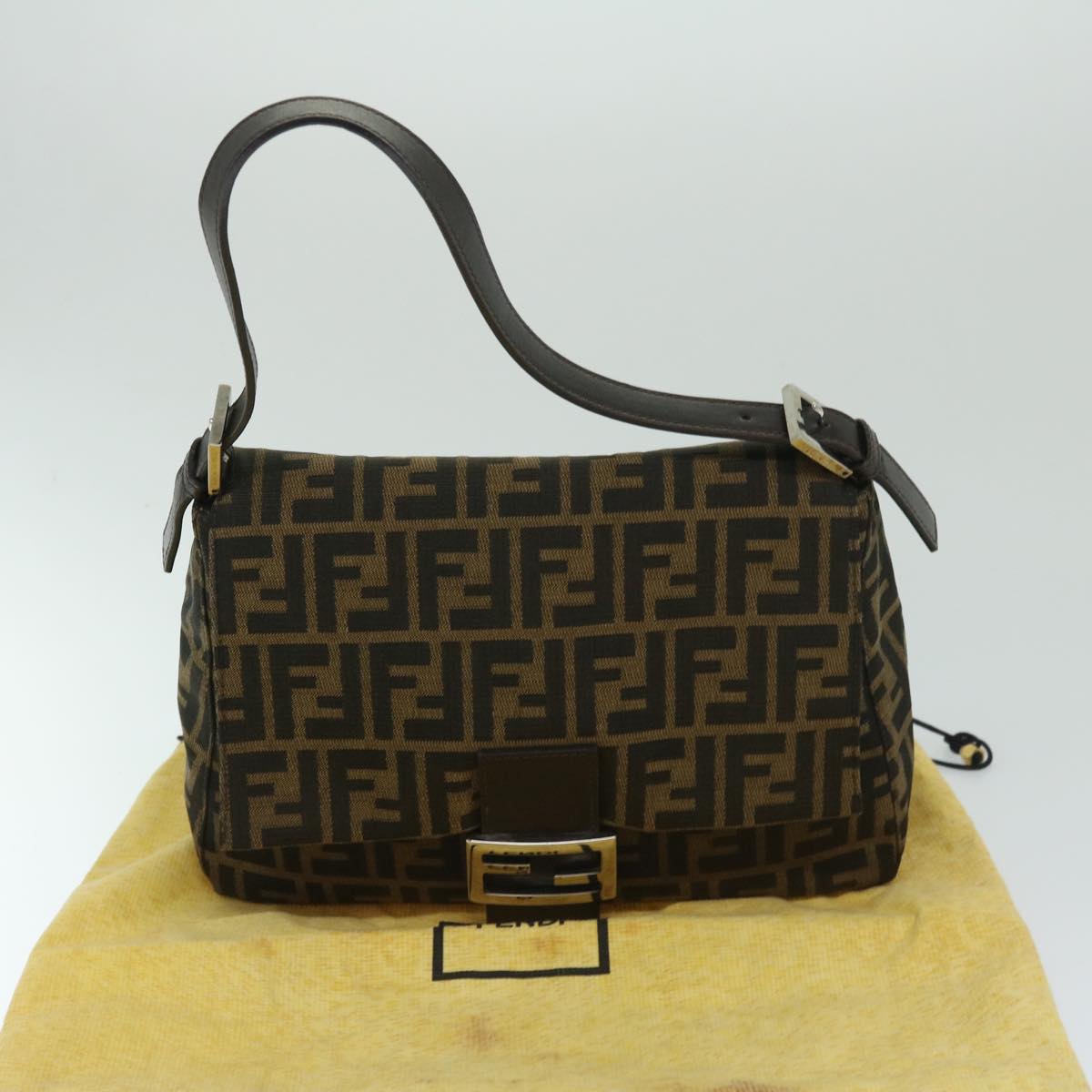 FENDI Zucca Canvas Mamma Baguette Shoulder Bag Black Brown68576A