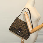 FENDI Zucca Canvas Mamma Baguette Shoulder Bag Black Brown68576A