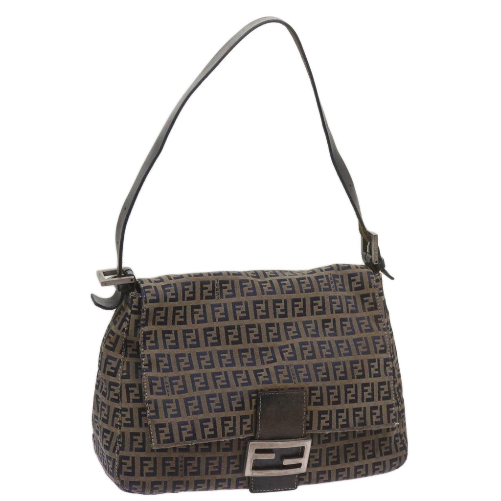 FENDI Zucchino Canvas Mamma Baguette Shoulder Bag Navy68577