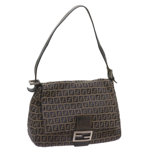 FENDI Zucchino Canvas Mamma Baguette Shoulder Bag Navy68577