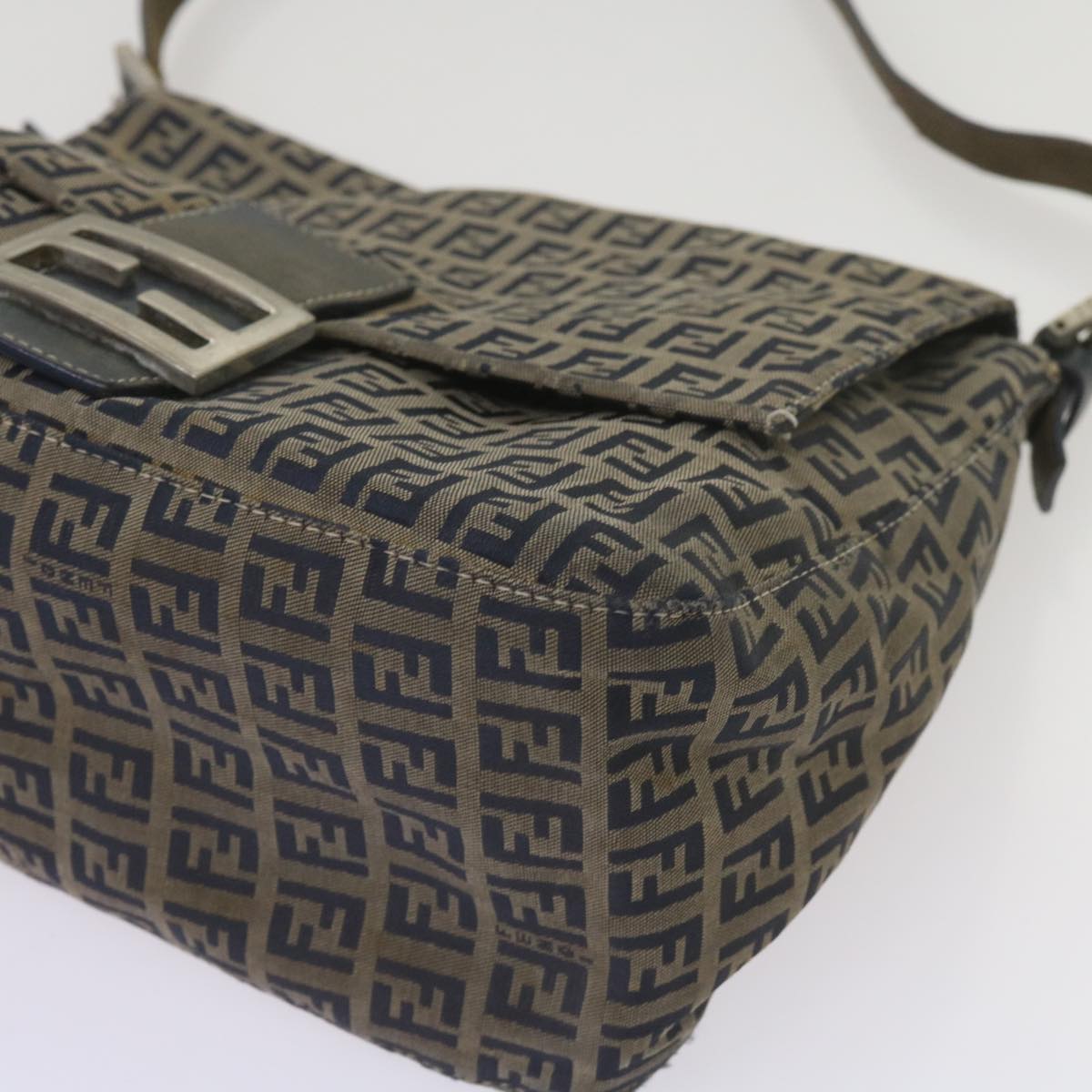 FENDI Zucchino Canvas Mamma Baguette Shoulder Bag Navy68577