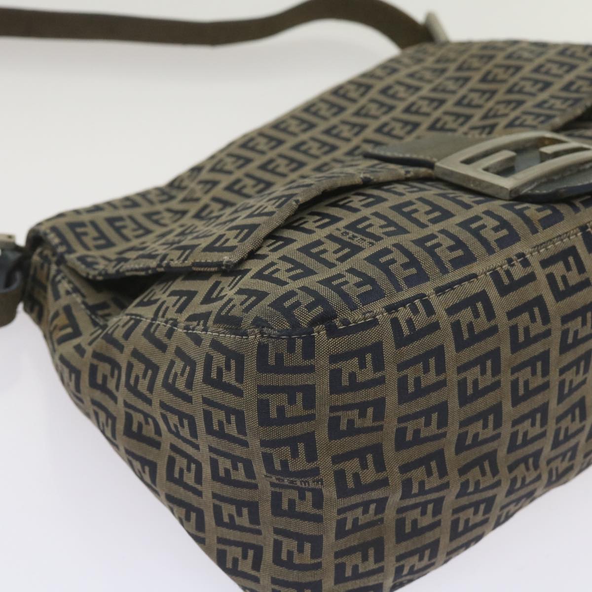 FENDI Zucchino Canvas Mamma Baguette Shoulder Bag Navy68577