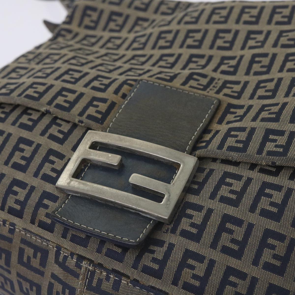 FENDI Zucchino Canvas Mamma Baguette Shoulder Bag Navy68577