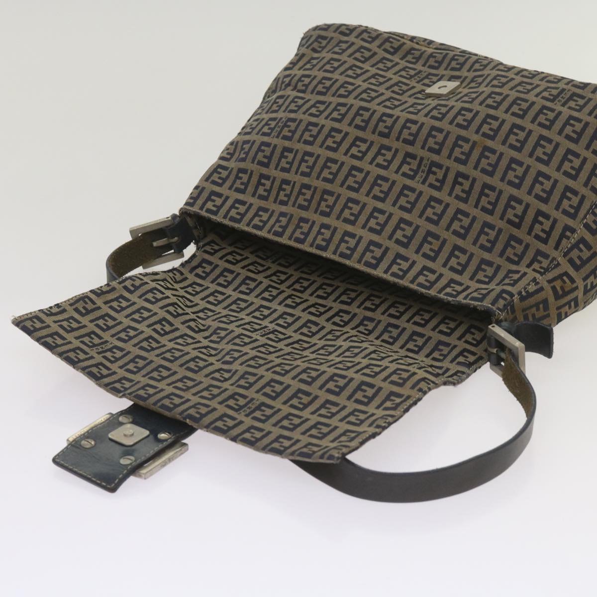 FENDI Zucchino Canvas Mamma Baguette Shoulder Bag Navy68577