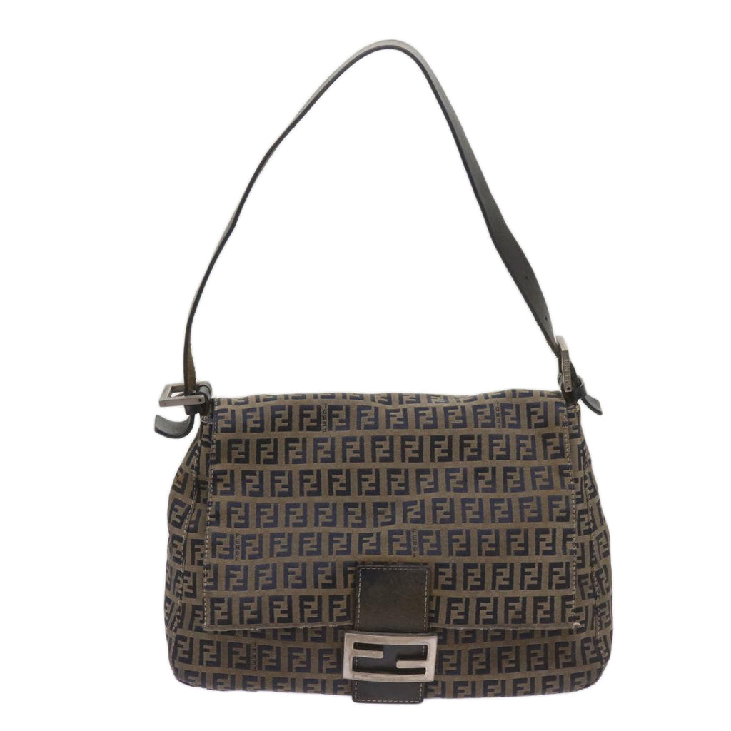 FENDI Zucchino Canvas Mamma Baguette Shoulder Bag Navy68577