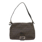 FENDI Zucchino Canvas Mamma Baguette Shoulder Bag Navy68577