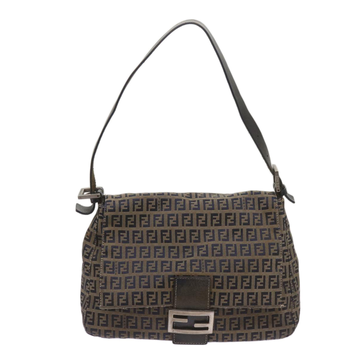 FENDI Zucchino Canvas Mamma Baguette Shoulder Bag Navy68577
