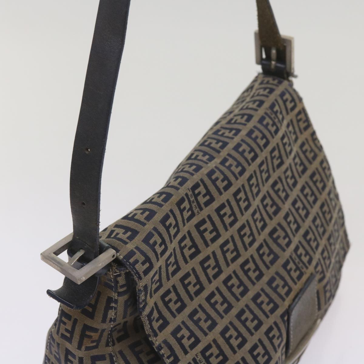 FENDI Zucchino Canvas Mamma Baguette Shoulder Bag Navy68577