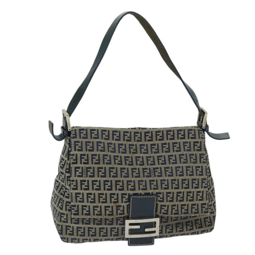 FENDI Zucchino Canvas Mamma Baguette Shoulder Bag Navy68578