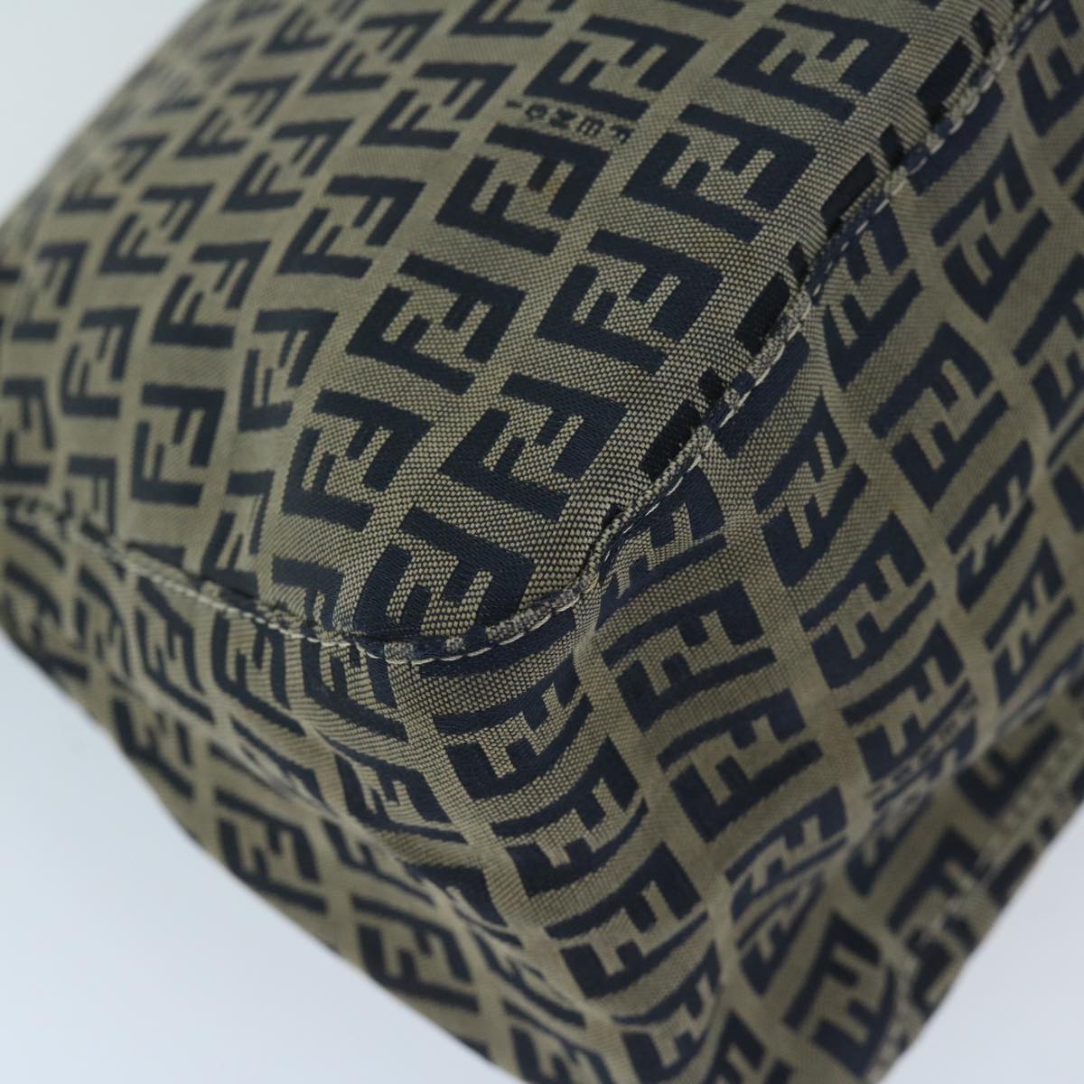 FENDI Zucchino Canvas Mamma Baguette Shoulder Bag Navy68578