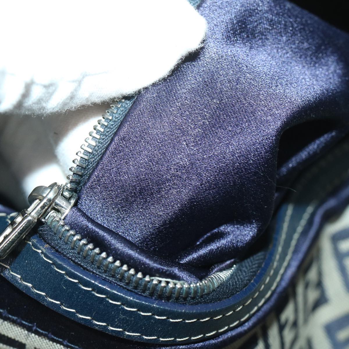 FENDI Zucchino Canvas Mamma Baguette Shoulder Bag Navy68578