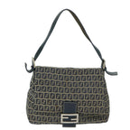 FENDI Zucchino Canvas Mamma Baguette Shoulder Bag Navy68578