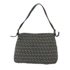 FENDI Zucchino Canvas Mamma Baguette Shoulder Bag Navy68578