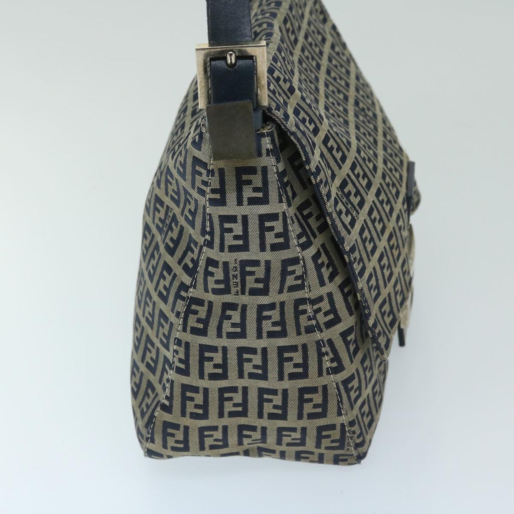 FENDI Zucchino Canvas Mamma Baguette Shoulder Bag Navy68578