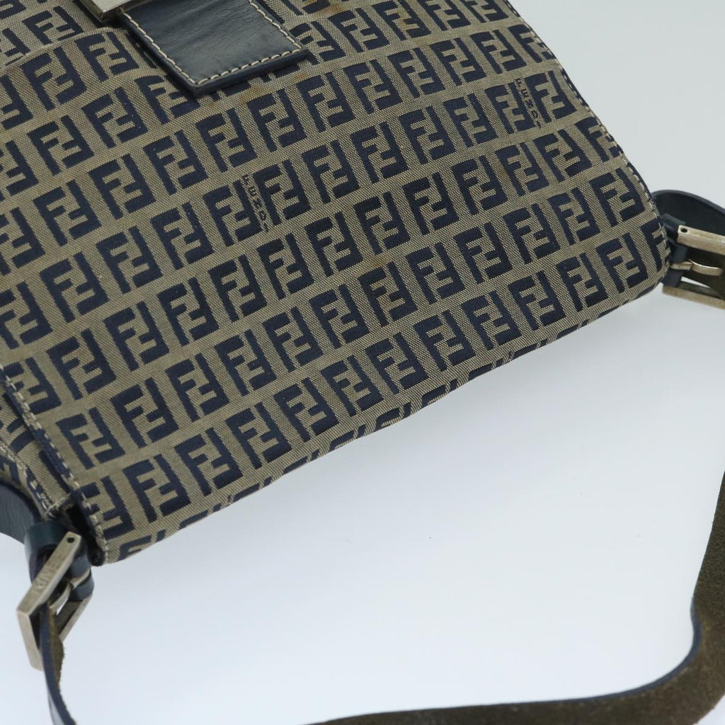 FENDI Zucchino Canvas Mamma Baguette Shoulder Bag Navy68578