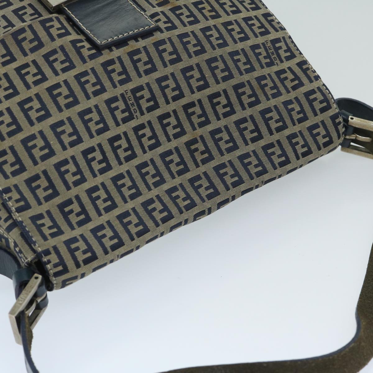 FENDI Zucchino Canvas Mamma Baguette Shoulder Bag Navy68578